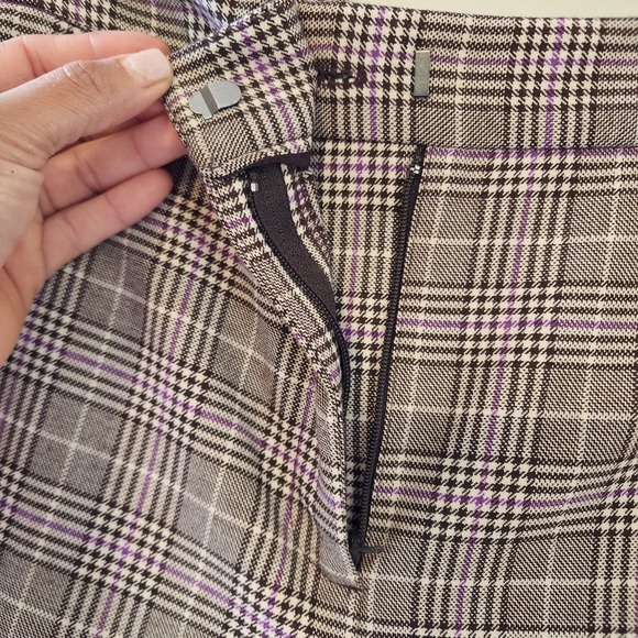 Halogen Plaid Wide Leg Crop Pants Brown Purple Stretch Size 4P Workwear - Picture 9 of 12